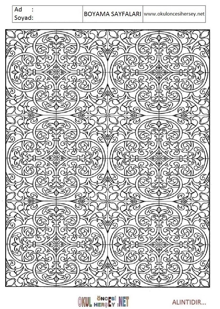 Çocuklar İçin  Halı-Deseni Boyama Sayfaları 