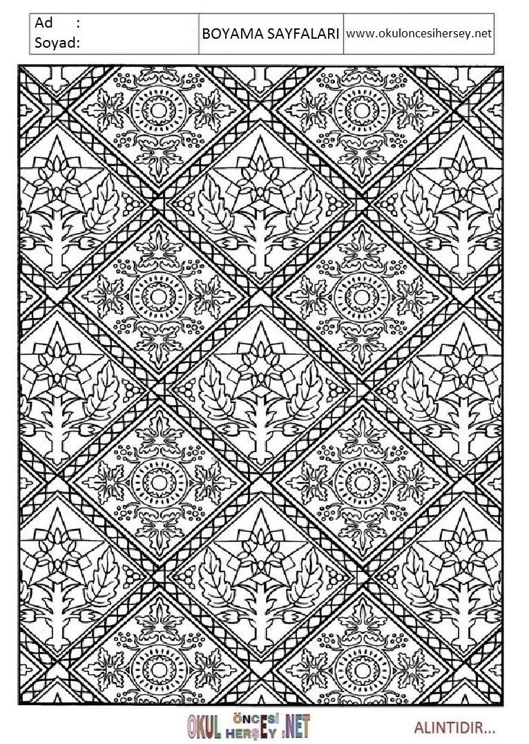 Çocuklar İçin  Halı-Deseni Boyama Sayfaları 