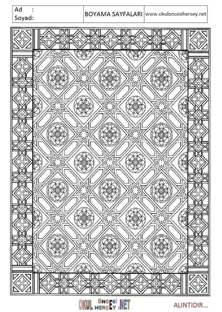 Çocuklar İçin  Halı-Deseni Boyama Sayfaları 