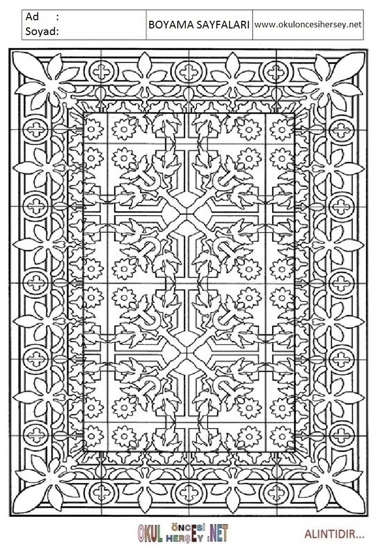 Çocuklar İçin  Halı-Deseni Boyama Sayfaları 
