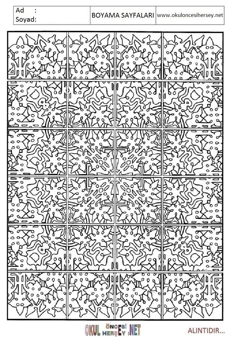 Çocuklar İçin  Halı-Deseni Boyama Sayfaları 