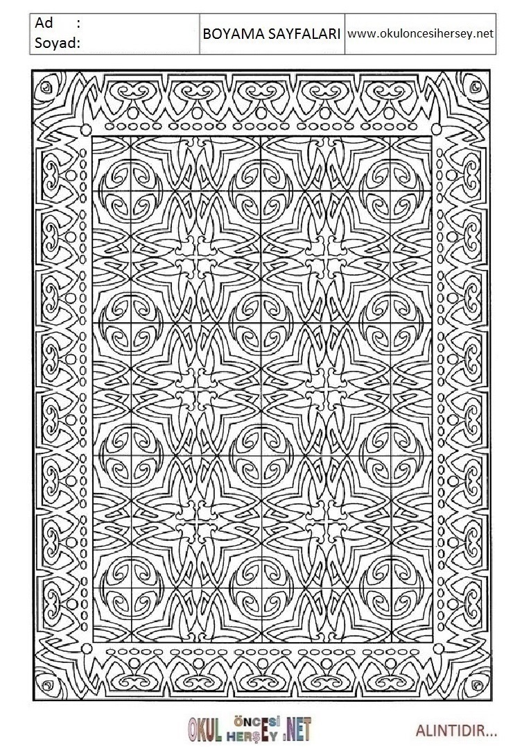 Çocuklar İçin  Halı-Deseni Boyama Sayfaları 