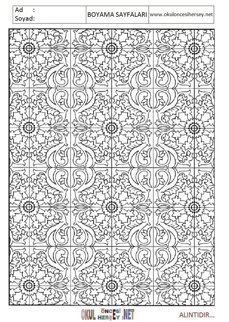 Çocuklar İçin  Halı-Deseni Boyama Sayfaları 