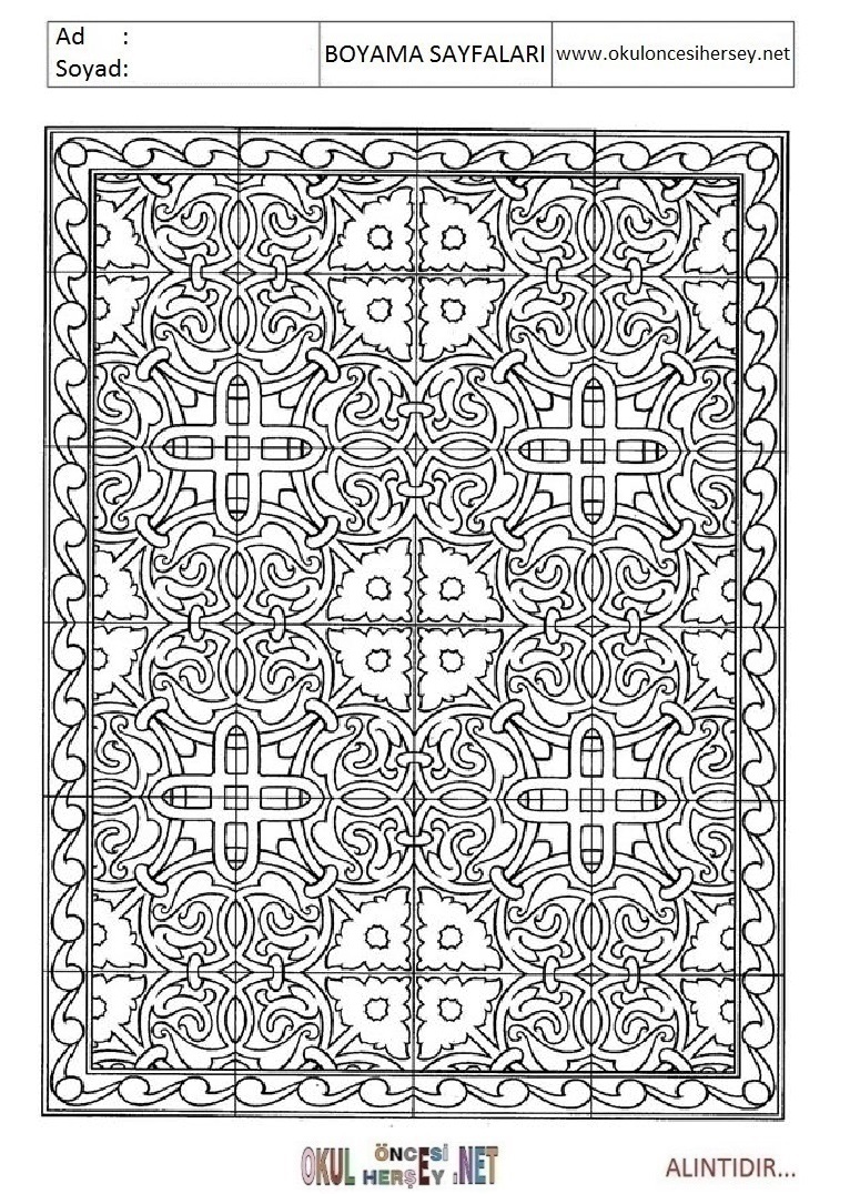 Çocuklar İçin  Halı-Deseni Boyama Sayfaları 