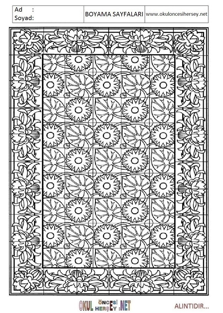 Çocuklar İçin  Halı-Deseni Boyama Sayfaları 