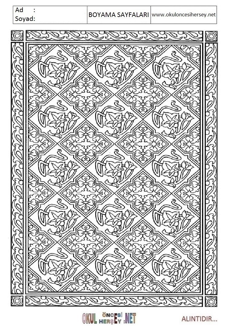 Çocuklar İçin  Halı-Deseni Boyama Sayfaları 