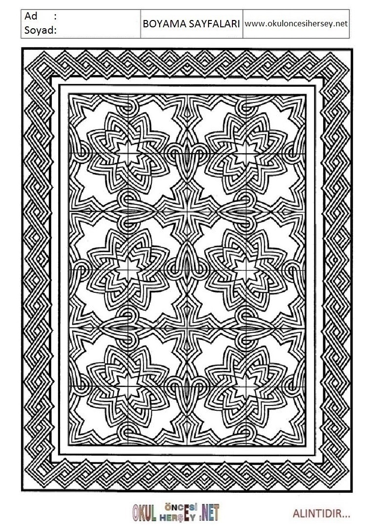 Çocuklar İçin  Halı-Deseni Boyama Sayfaları 