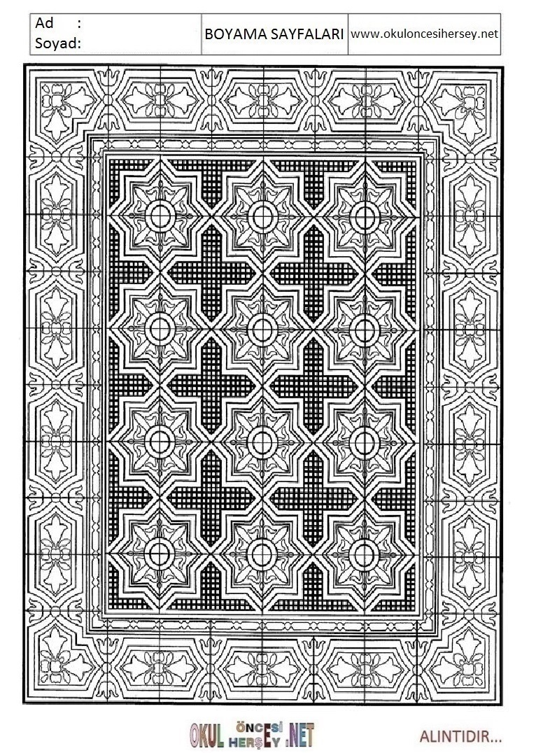 Çocuklar İçin  Halı-Deseni Boyama Sayfaları 