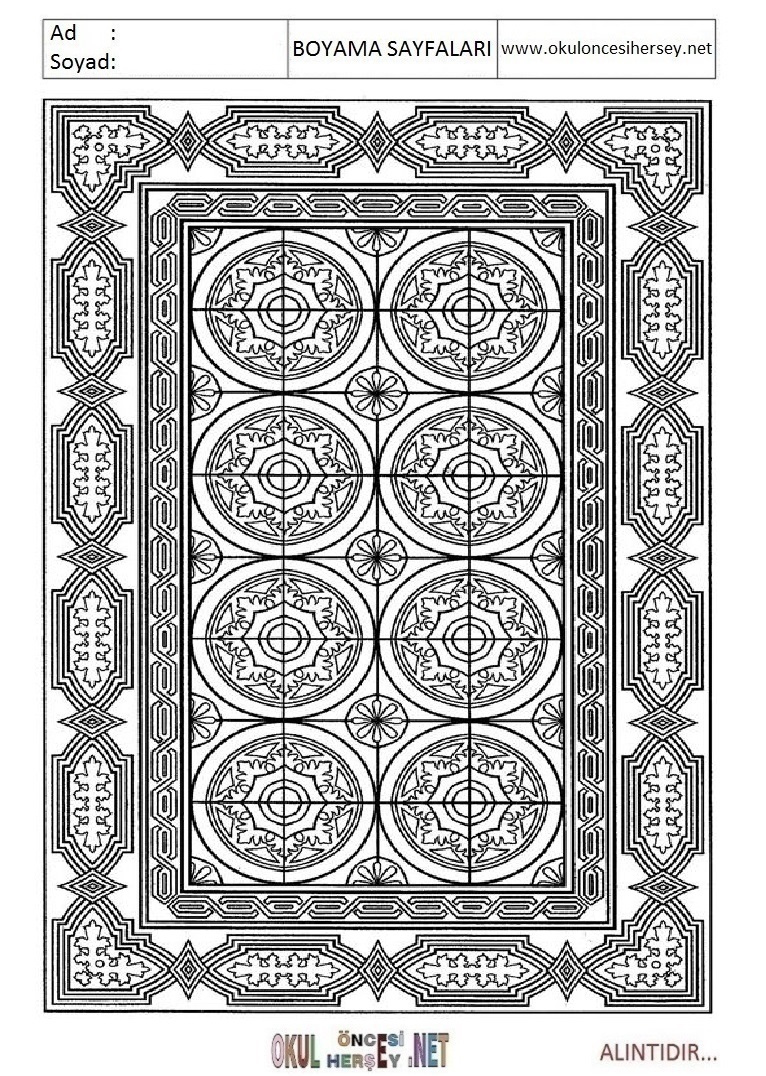 Çocuklar İçin  Halı-Deseni Boyama Sayfaları 