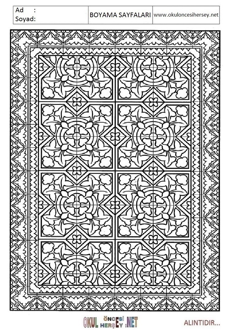 Çocuklar İçin  Halı-Deseni Boyama Sayfaları 
