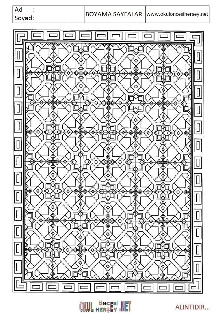 Çocuklar İçin  Halı-Deseni Boyama Sayfaları 