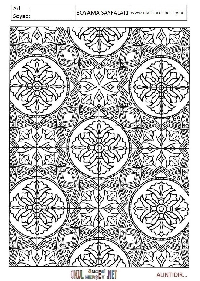 Çocuklar İçin  Halı-Deseni Boyama Sayfaları 
