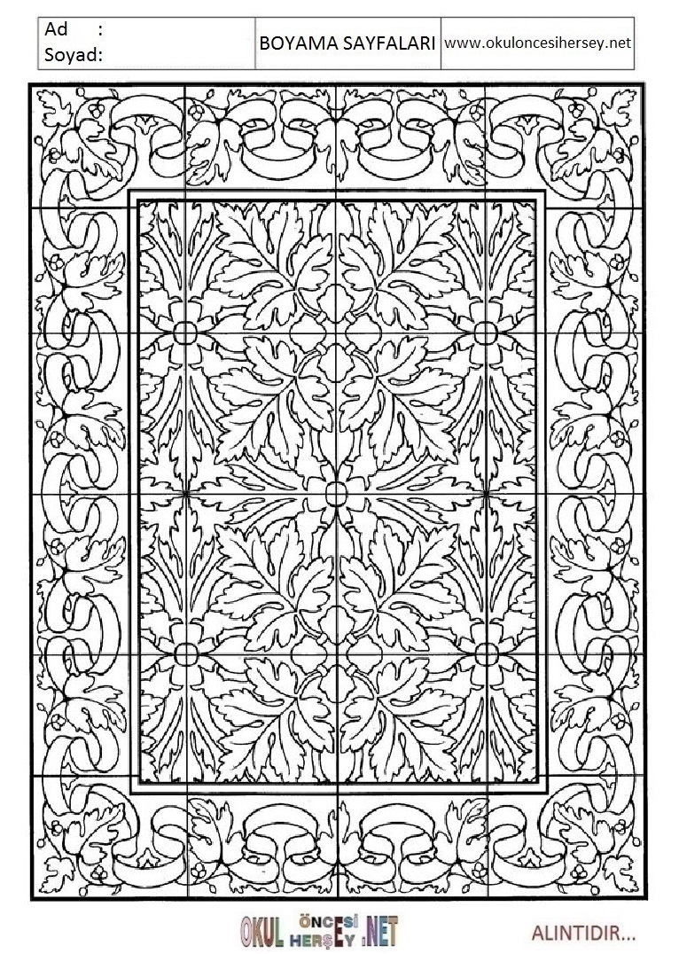 Çocuklar İçin  Halı-Deseni Boyama Sayfaları 