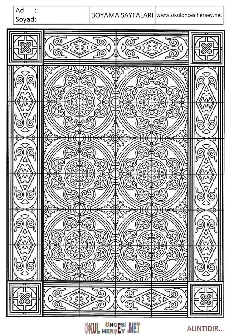 Çocuklar İçin  Halı-Deseni Boyama Sayfaları 