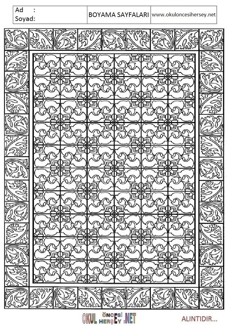 Çocuklar İçin  Halı-Deseni Boyama Sayfaları 
