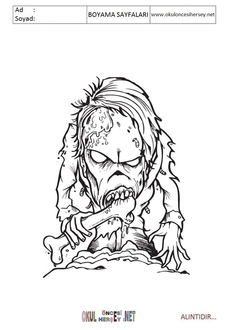 Çocuklar İçin  zombi-mumya Boyama Sayfaları 