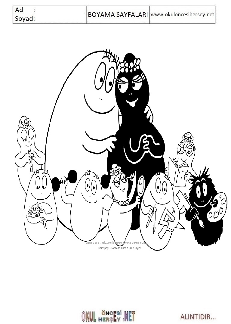 Çocuklar İçin Barbapapa Boyama Sayfaları 