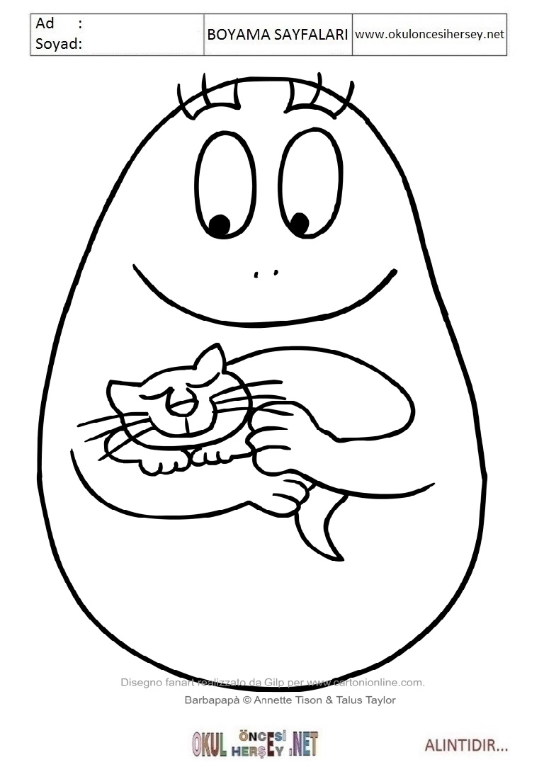 Çocuklar İçin Barbapapa Boyama Sayfaları 