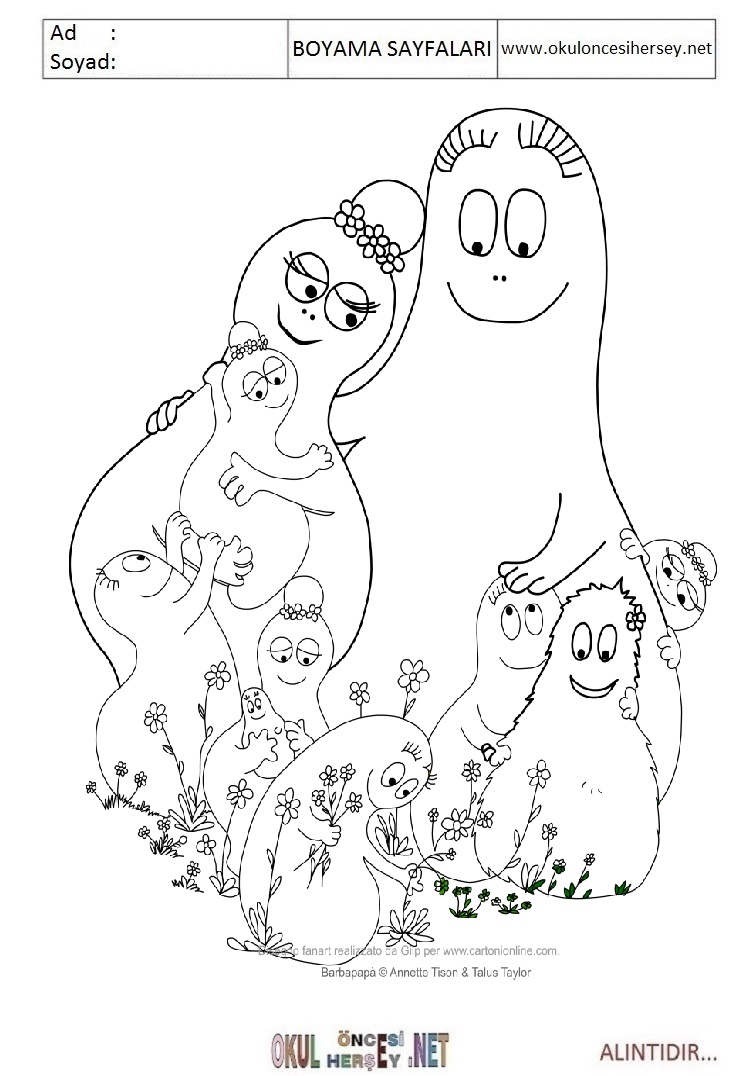Çocuklar İçin Barbapapa Boyama Sayfaları 