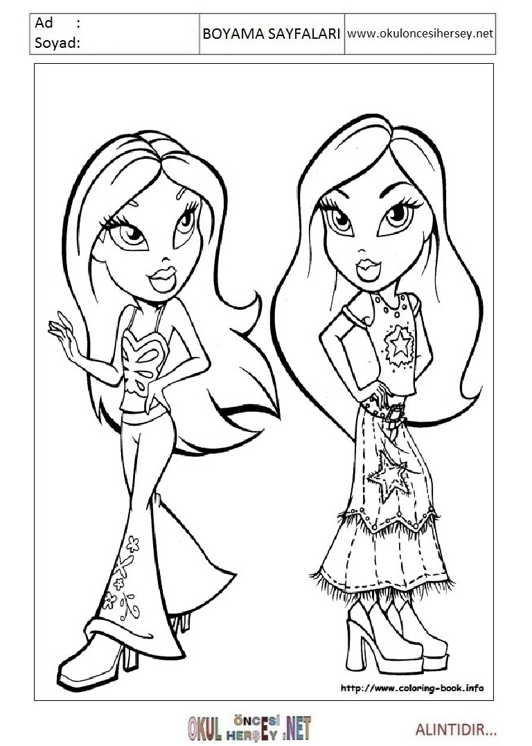 Çocuklar İçin Bratz Boyama Sayfaları 