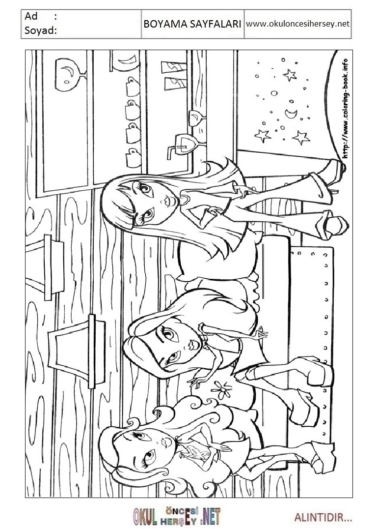 Çocuklar İçin Bratz Boyama Sayfaları 