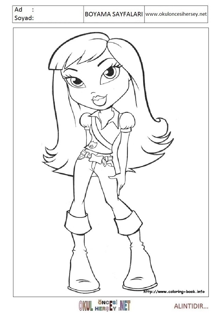 Çocuklar İçin Bratz Boyama Sayfaları 