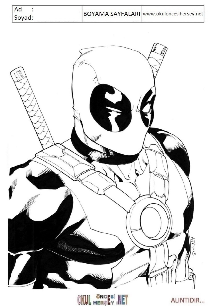 Çocuklar İçin DeadpoolBoyama Sayfaları 