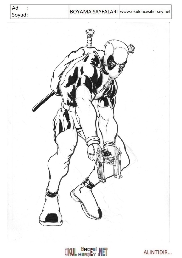 Çocuklar İçin DeadpoolBoyama Sayfaları 