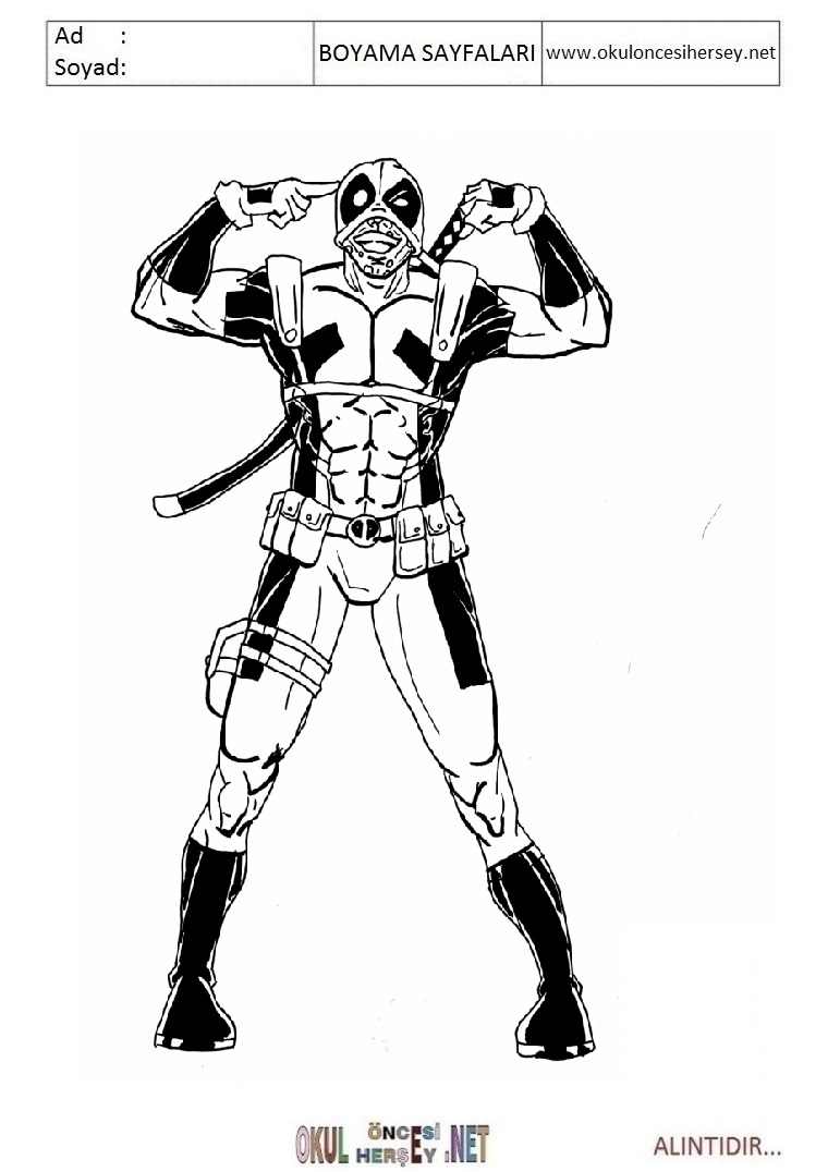 Çocuklar İçin DeadpoolBoyama Sayfaları 