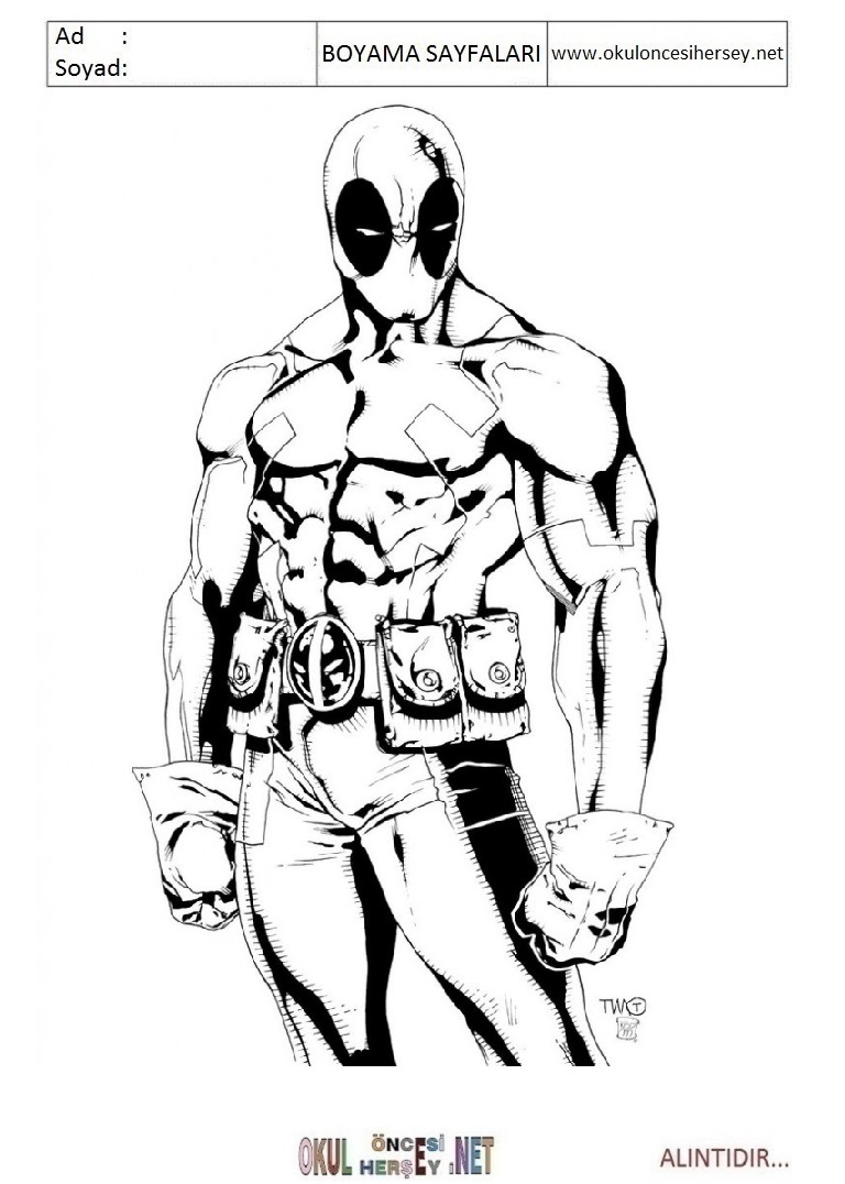 Çocuklar İçin DeadpoolBoyama Sayfaları 