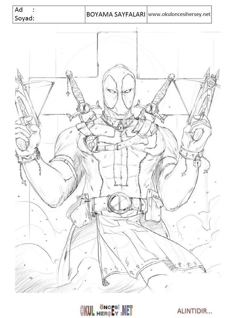 Çocuklar İçin DeadpoolBoyama Sayfaları 