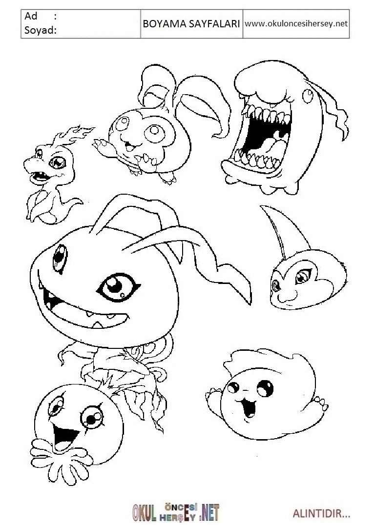 Çocuklar İçin Digimon Boyama Sayfaları 