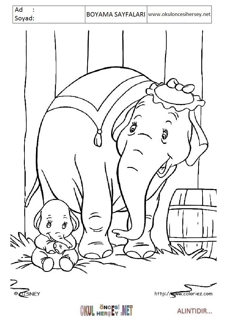 Çocuklar İçin Dumbo Boyama Sayfaları 
