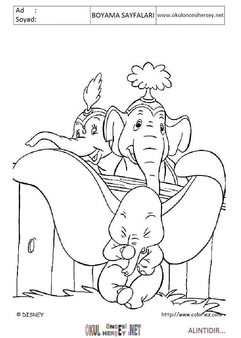 Çocuklar İçin Dumbo Boyama Sayfaları 