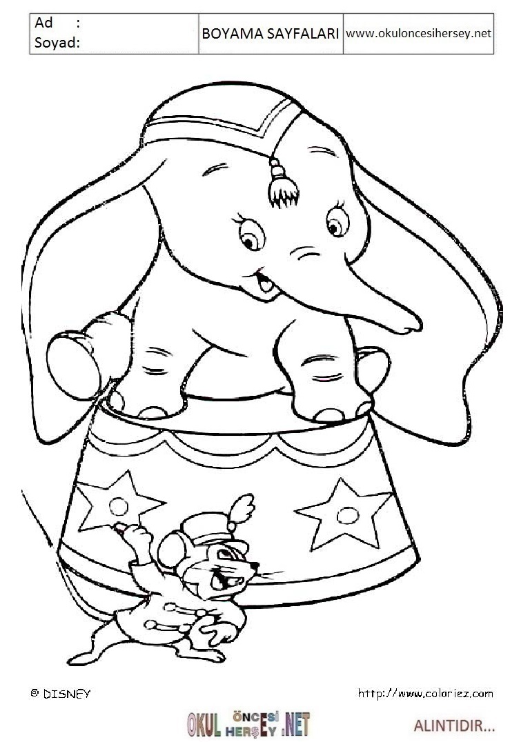 Çocuklar İçin Dumbo Boyama Sayfaları 