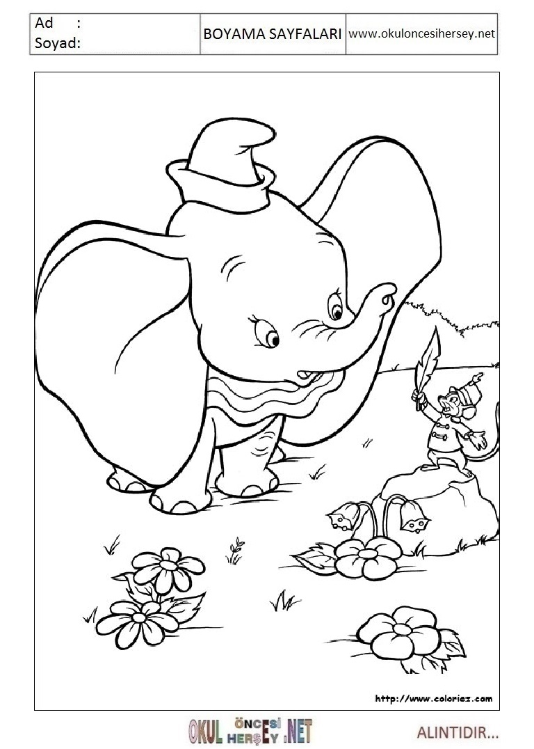 Çocuklar İçin Dumbo Boyama Sayfaları 
