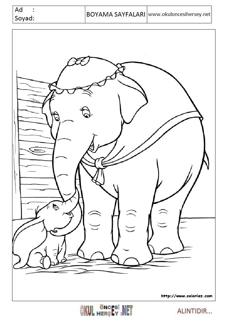 Çocuklar İçin Dumbo Boyama Sayfaları 