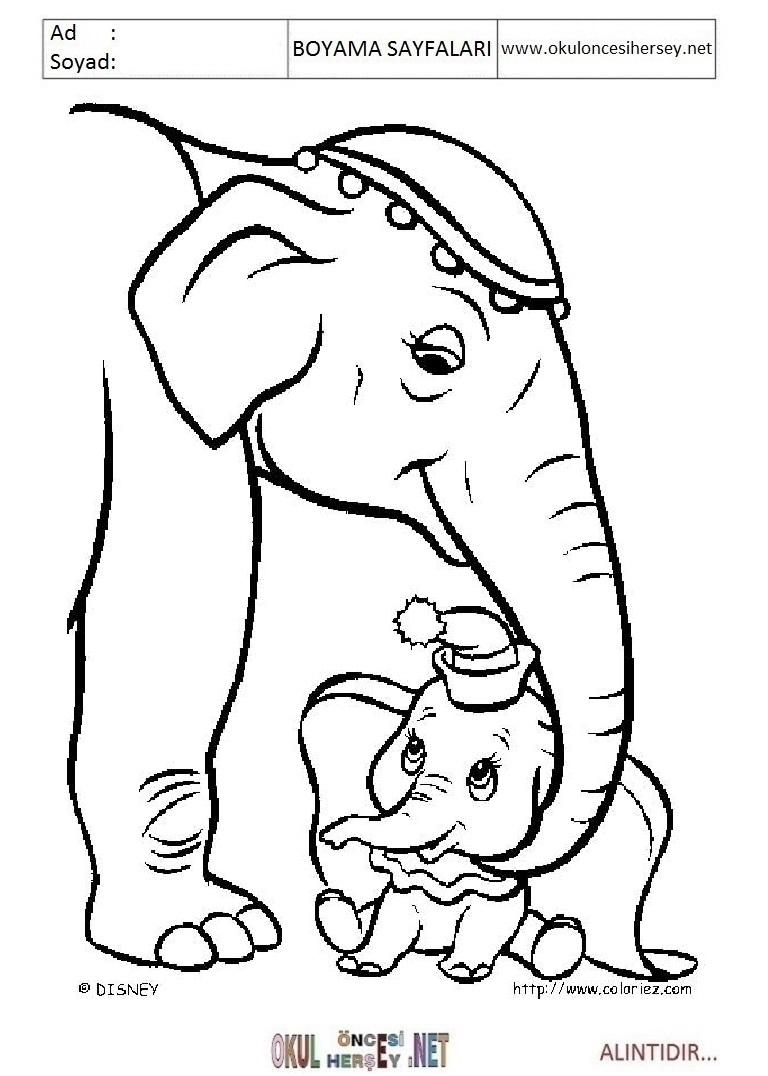 Çocuklar İçin Dumbo Boyama Sayfaları 