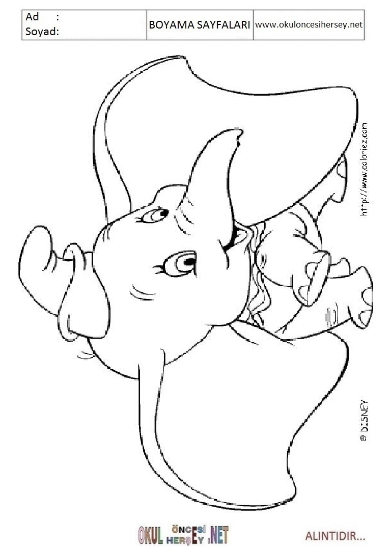 Çocuklar İçin Dumbo Boyama Sayfaları 
