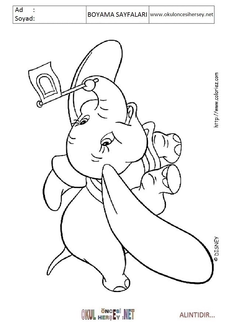 Çocuklar İçin Dumbo Boyama Sayfaları 