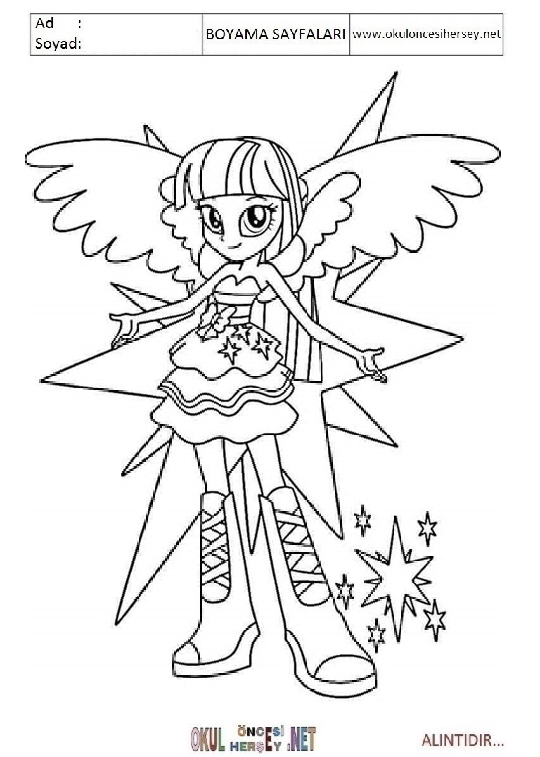 Çocuklar İçin Equestria Girls Boyama Sayfaları 