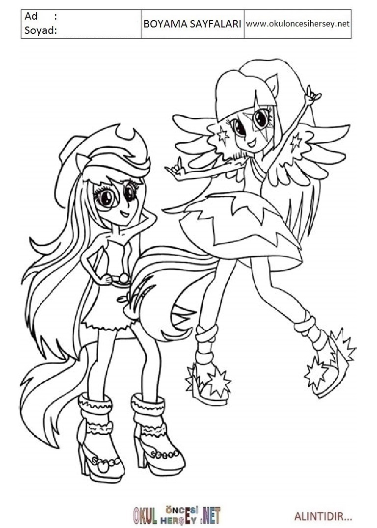 Çocuklar İçin Equestria Girls Boyama Sayfaları 