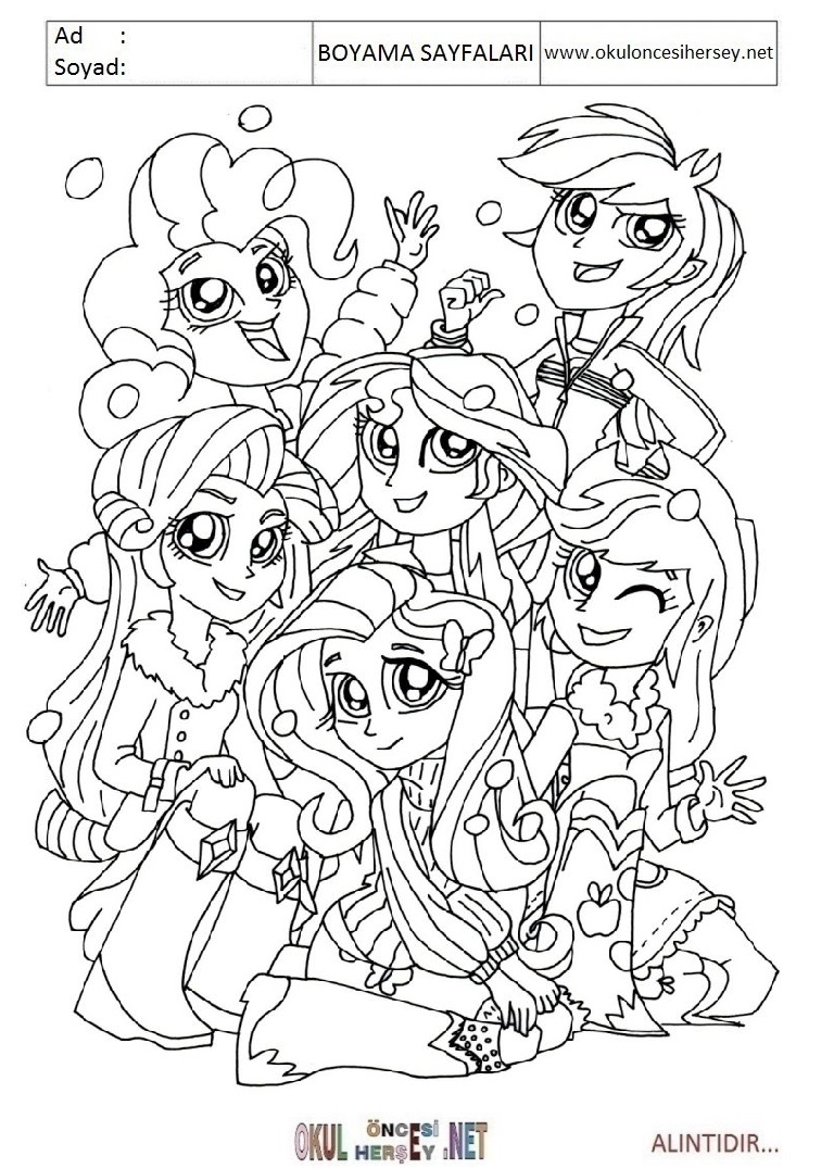Çocuklar İçin Equestria Girls Boyama Sayfaları 