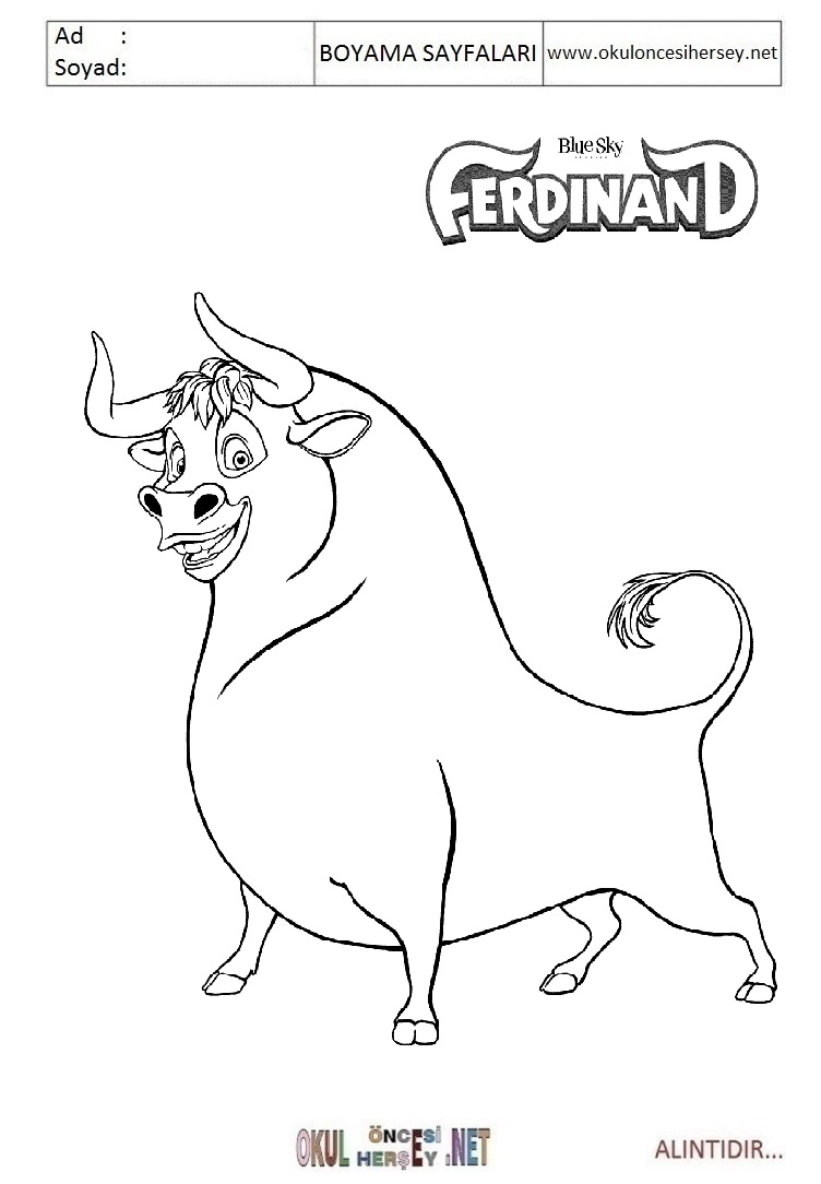 Çocuklar İçin Ferdinand Boyama Sayfaları 