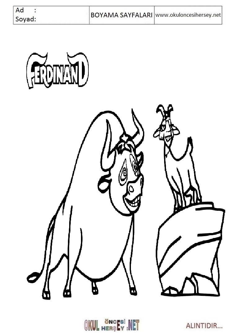 Çocuklar İçin Ferdinand Boyama Sayfaları 