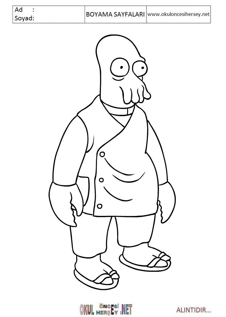 Çocuklar İçin Futurama Boyama Sayfaları 