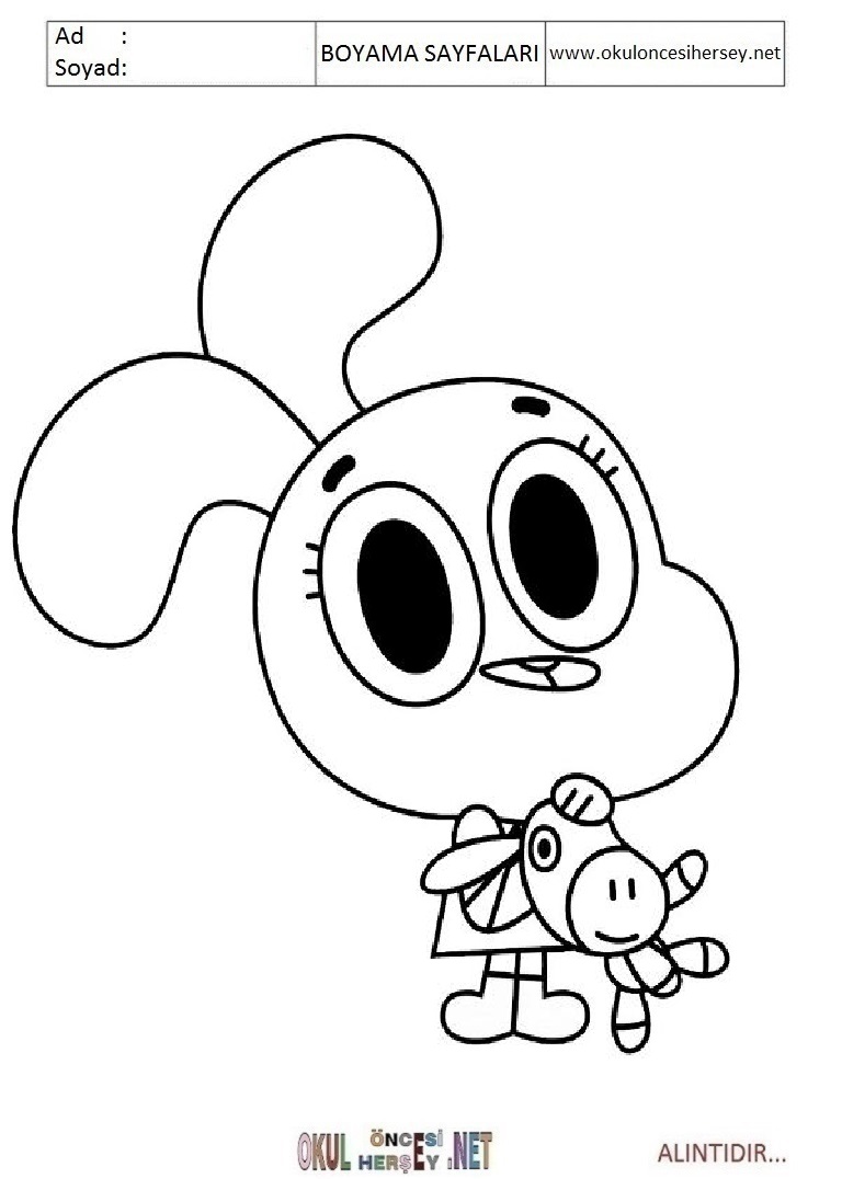 Çocuklar İçin Gumball Boyama Sayfaları 