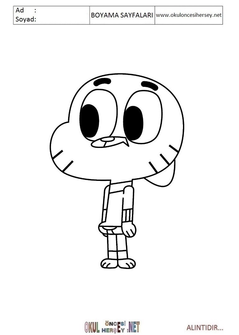 Çocuklar İçin Gumball Boyama Sayfaları 