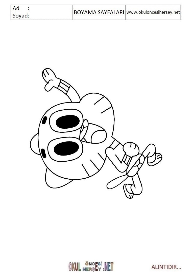 Çocuklar İçin Gumball Boyama Sayfaları 