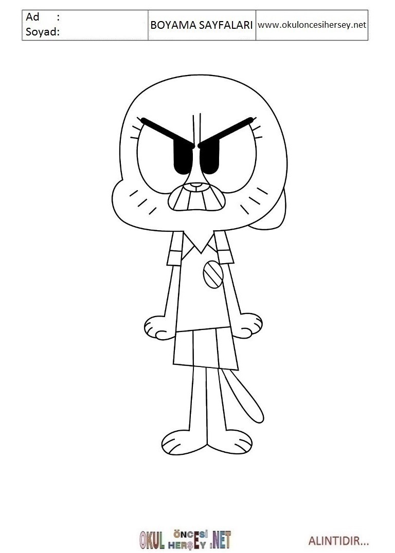 Çocuklar İçin Gumball Boyama Sayfaları 